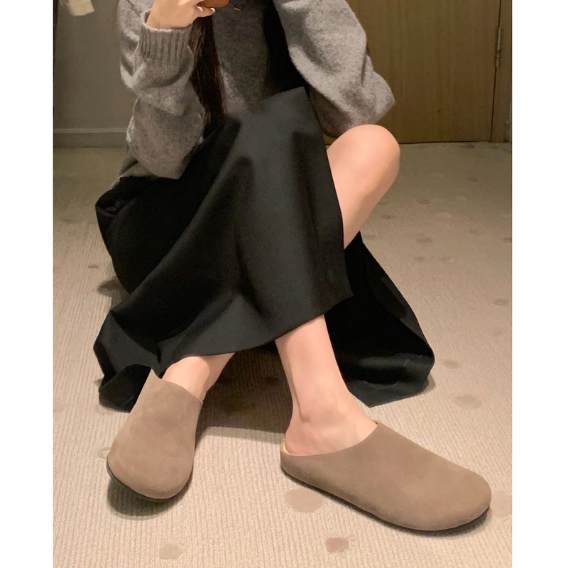 【Arch Support】~Row Style Mule Shoes with Fleece Lining, Women's Outdoor Slippers for Autumn and Winter, Closed-Toe Half-Slipper, Thick-Soled Birkenstock Shoes