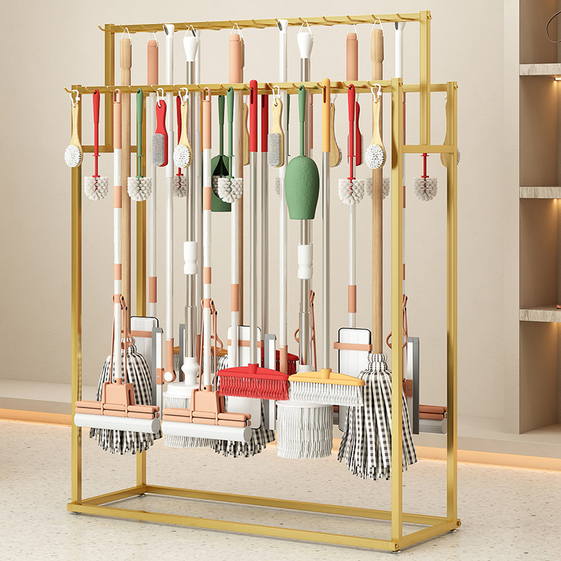 Clothing Store Boxed Underwear and Socks Display Rack with Hooks, Umbrella and Rain Gear Shelf, Hardware Mop and Broom Hanging Rack