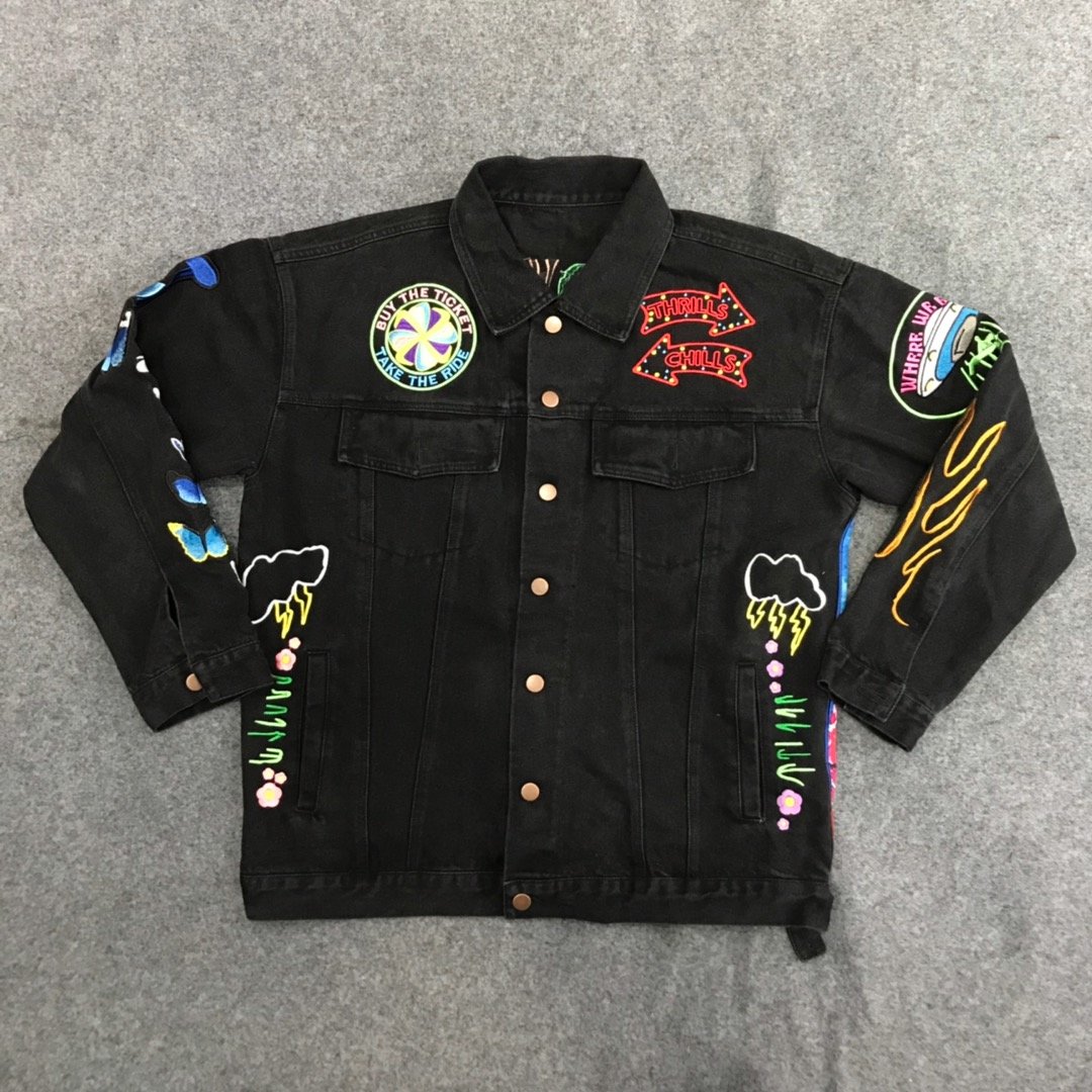 Travis Scott Astroworld Jacket washed high street tide brand heavy industry embroidered denim jacket