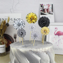 Golden Wave Dot Folding Fan Cake Decoration Plugin Silver sunflowers fan Birthday Party Sweet table dress with a card