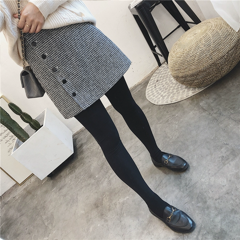 yato. Thời trang phiên bản Hàn Quốc mỏng và thắt lưng cao bên hông túi len houndstooth hông váy váy ngắn chân váy nữ 9 - Váy