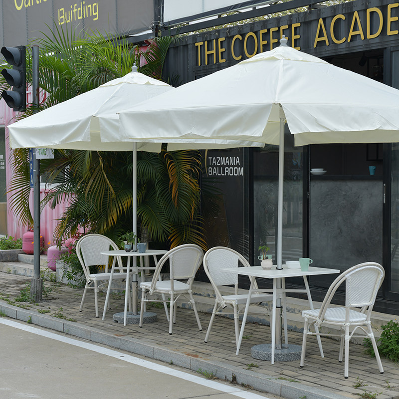 Outdoor rattan table and chair with umbrella white courtyard garden leisure balcony outdoor net red table and chair three-five-piece combination