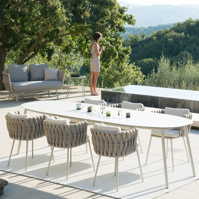 Nordic outdoor table and chair rattan creative sales hall reception lounge chair outdoor handmade rope woven sofa combination