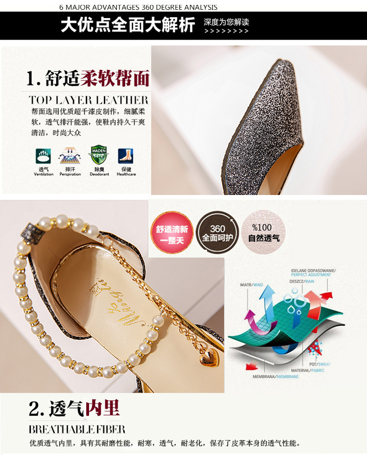 Xuân 2018 xuân mới miệng nông cao gót nhọn giày cao gót nữ giày cao gót đế thấp gợi cảm khóa với sandal đính cườm dép hot