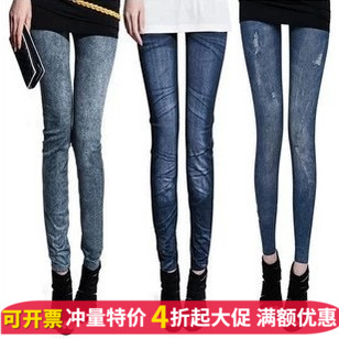 Spring and Autumn Korean version of hip lifting slim nine-point thin pipe pants elastic snowflake imitation denim pants