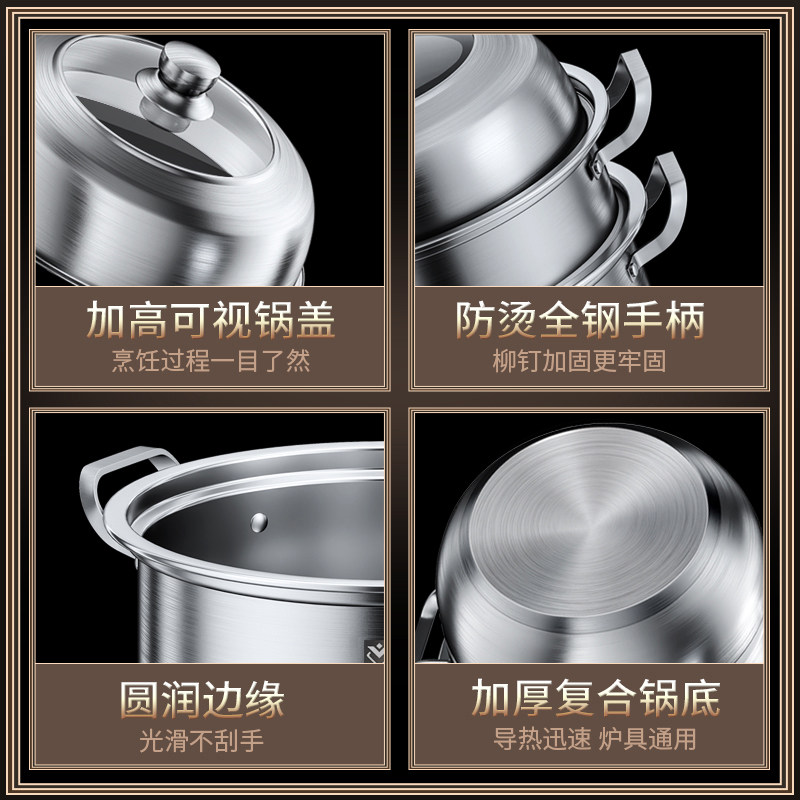 304 Stainless Steel Multifunctional Steamer for Home Use, Three-Layer Thickened Double-Layer Large Capacity Multifunctional Pot, Compatible with Induction Cookers