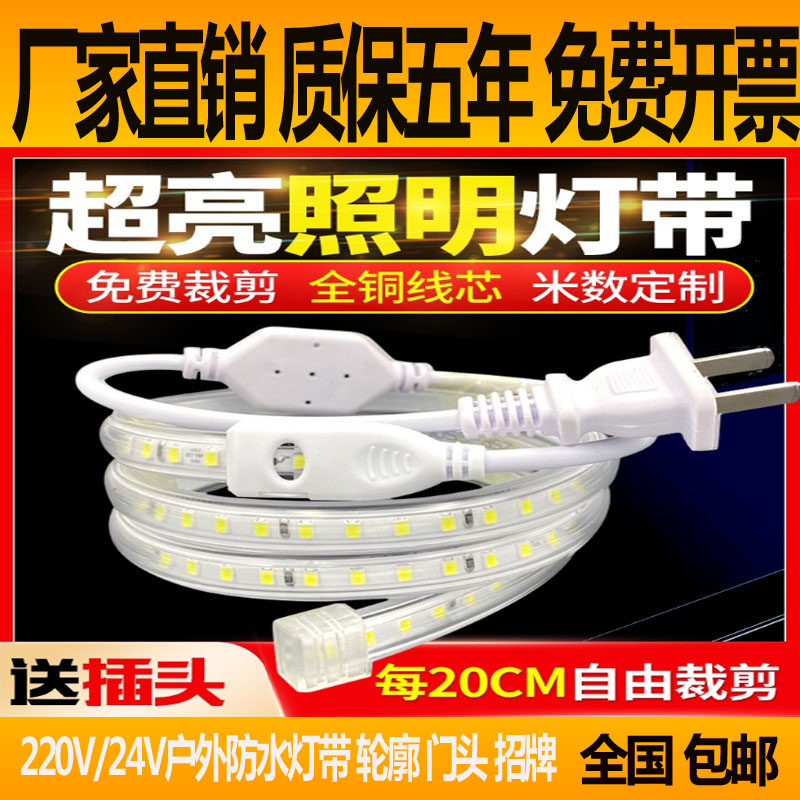 220vLED lamp with outdoor waterproof super bright engineering light strip building brightening door head sign 2835 double platoon with insert