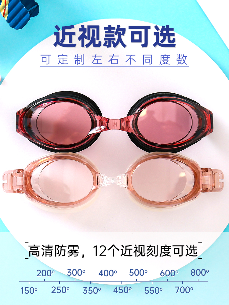 Goggles female myopia left and right different degrees HD waterproof anti-fog adult swimming glasses equipped with swimming cap suit