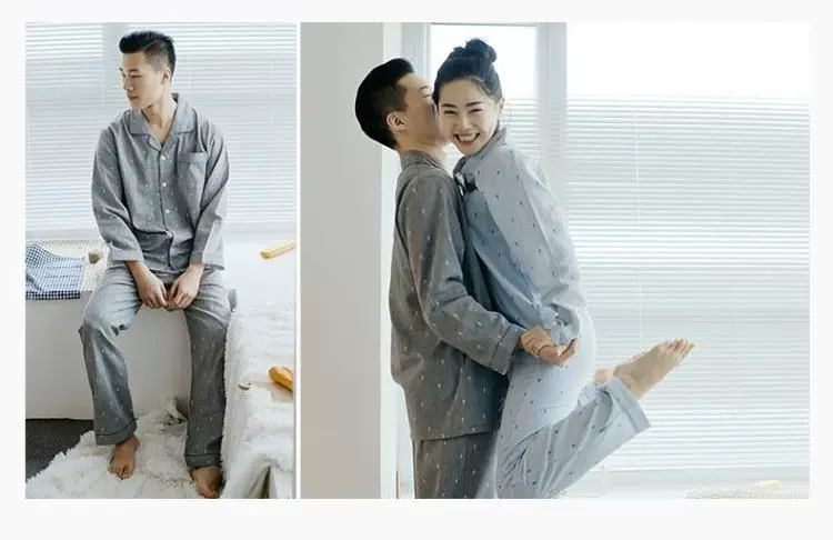 Bộ quần áo ngủ nam và nữ cotton mùa xuân và mùa thu vải cotton mùa hè dài tay dịch vụ tại nhà Nhật Bản đơn giản cộng với kích thước - Nam giới