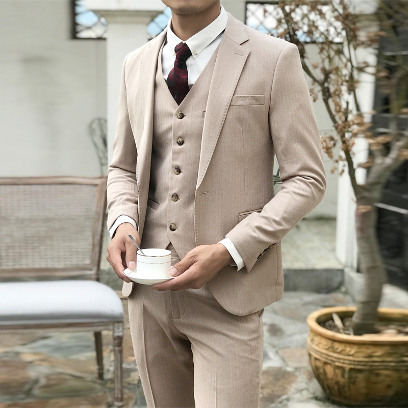 Suit phù hợp với nam giới bộ ba mảnh của kinh doanh chính thức mặc trẻ không thường xuyên phiên bản Hàn Quốc của xu hướng cưới đẹp trai gió Anh phù hợp với nhỏ