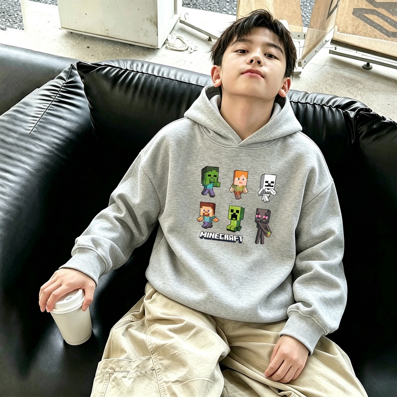 Nyzk Minecraft Boys' Sweatshirt Autumn and Winter Style Fleece Cool Trendy Hoodie for Older Children Kids' Hooded Top Nyzk Minecraft Boys' Sweatshirt Autumn and Winter Style Fleece Cool Trendy Hoodie for Older Children Kids' Hooded Top