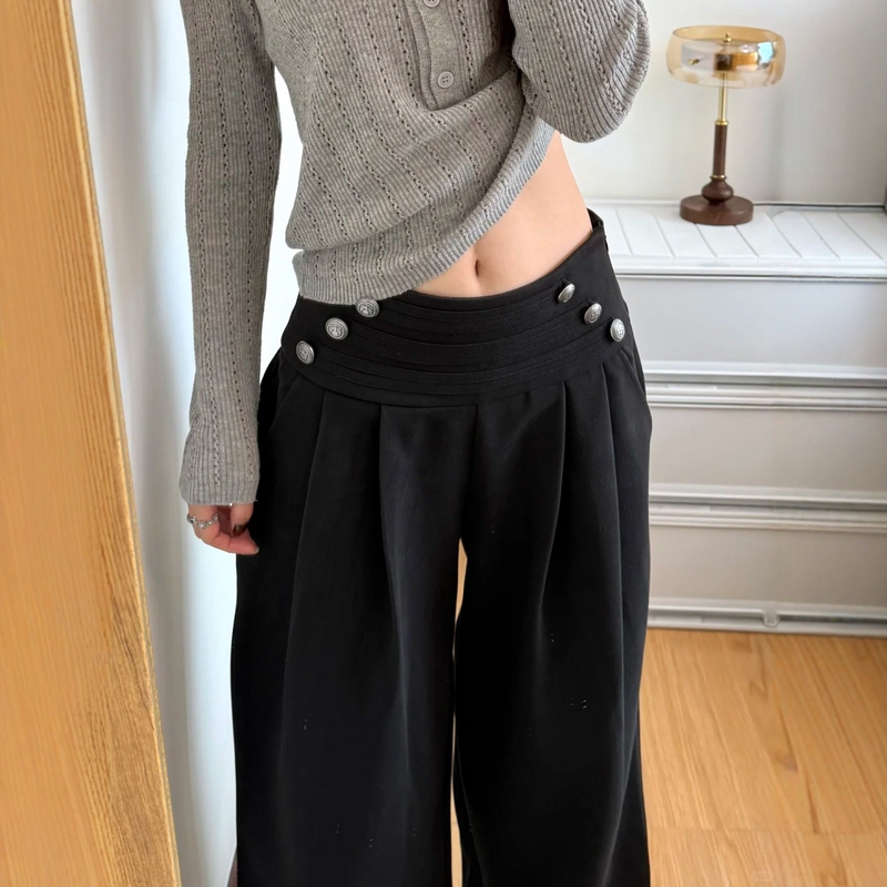 Black Pleated Suit Wide-Leg Pants for Women, New Autumn Style, Plus Size, High-Waisted, Loose, Drapey, Slimming Casual Pants Black Pleated Suit Wide-Leg Pants for Women, New Autumn Style, Plus Size, High-Waisted, Loose, Drapey, Slimming Casual Pants