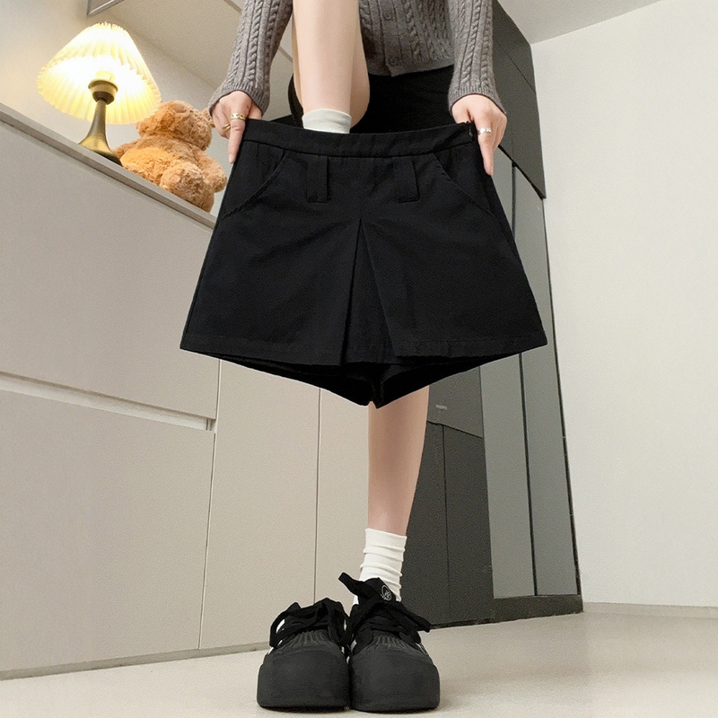 Black A-Line Workwear Short Skirt for Women, Summer Plus Size, High Waist, Hip-Covering, Slimming, Pear-Shaped Body, Skirt Pants
