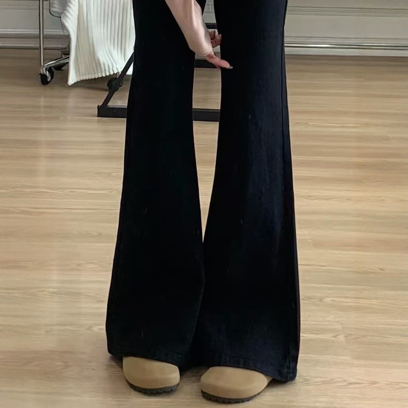Black High-Waisted Flared Straight-Leg Jeans for Women, Autumn, Plus Size, Elastic, Slimming, Flattering for Pear-Shaped Body, Bell-Bottom Pants Black High-Waisted Flared Straight-Leg Jeans for Women, Autumn, Plus Size, Elastic, Slimming, Flattering for Pear-Shaped Body, Bell-Bottom Pants
