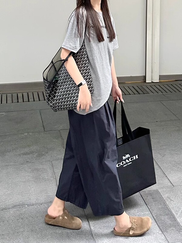 Casual Black Pants for Women, Summer, Petite, Plus Size, High-Waisted, Loose, Slimming, Cropped Wide-Leg Yamamoto Pants
