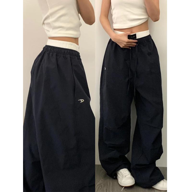 American-Style Quick-Drying Cargo Pants for Women, New Spring Model, Plus Size, High-Waisted, Loose, Slimming, Casual, Sporty, Wide-Leg Pants