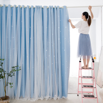 Fabric yarn integrated ins curtains no hole hole installation a complete set of telescopic poles bedroom rental blackout 2021 New
