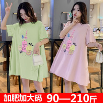 Fat MM pregnant women Summer short sleeve top plus fat dressing 200 Jin size cotton loose a T-shirt dress