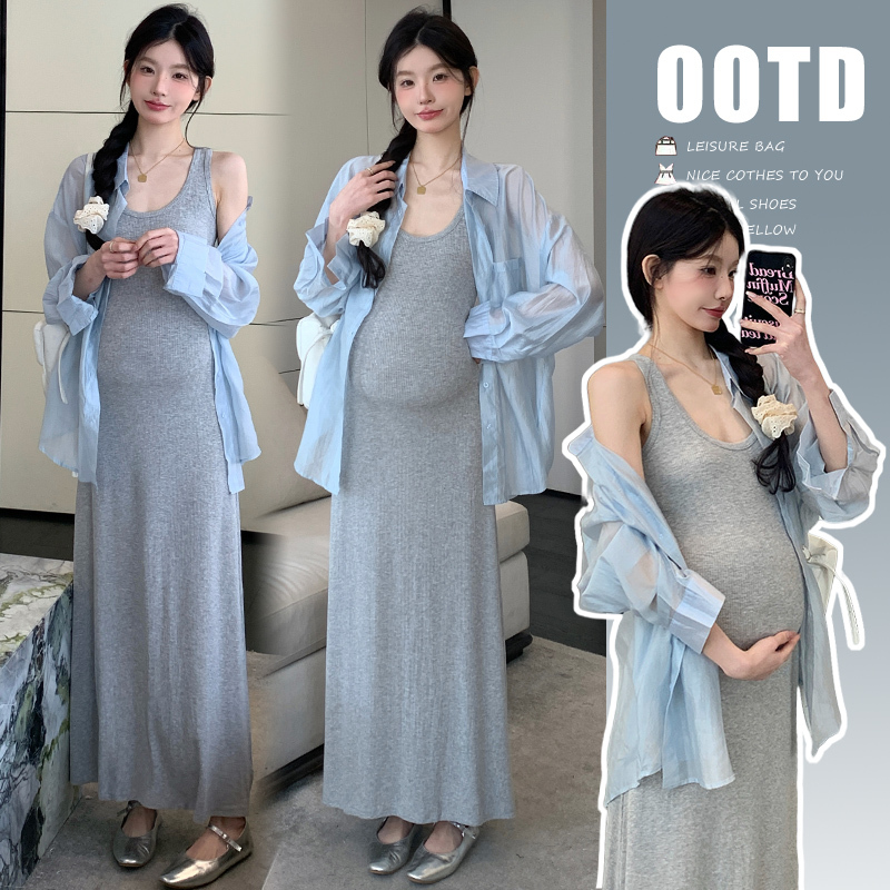 Plus-Size Maternity Spring/Summer Clothing 2026 New Fashion Dress Stylish Maternity Outfit Trendy Two-Piece Skirt Set 100kg Plus-Size Maternity Spring/Summer Clothing 2026 New Fashion Dress Stylish Maternity Outfit Trendy Two-Piece Skirt Set 100kg