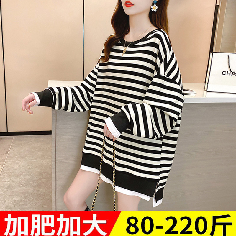 Spring and autumn plus mast size for pregnant women blouses 200-300 catties T-shirts foreign leave with two loose belly perks