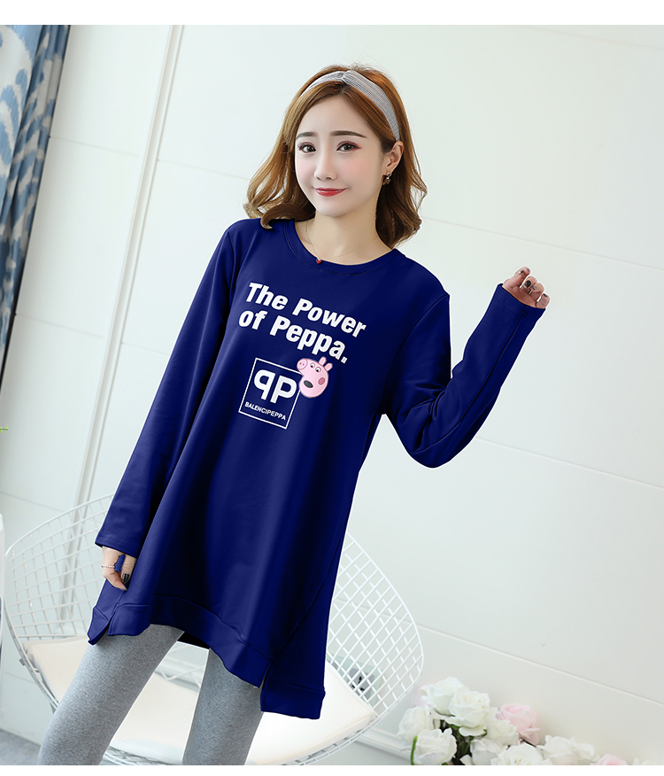 2019 cộng với phân bón XL quần áo bà bầu mùa thu cotton thả một chiếc áo sơ mi trong phần dài của áo thun mẹ váy 200 kg - Áo thai sản áo bầu đẹp