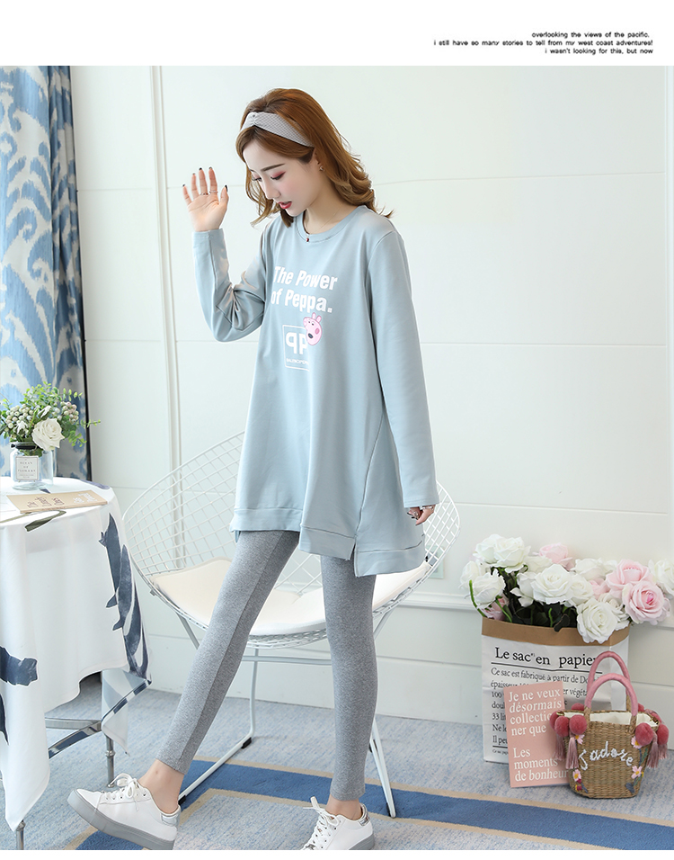 2019 cộng với phân bón XL quần áo bà bầu mùa thu cotton thả một chiếc áo sơ mi trong phần dài của áo thun mẹ váy 200 kg - Áo thai sản áo bầu đẹp