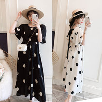 Fatty plus size maternity womens fat mm summer loose fashion polka point dress tide mother thin dress 200kg