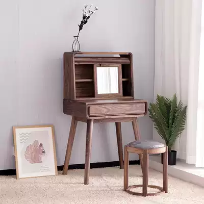 Bay window dressing table Solid wood bedroom dressing table Small apartment black Walnut Nordic dressing table storage cabinet All-in-one