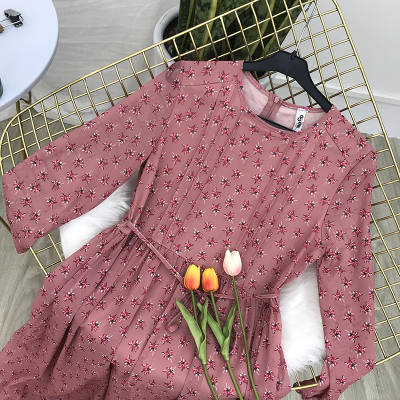 Chị anh câu chuyện 2018 mùa thu mới vòng cổ in eo tie slim dress 1483 váy đầm đẹp