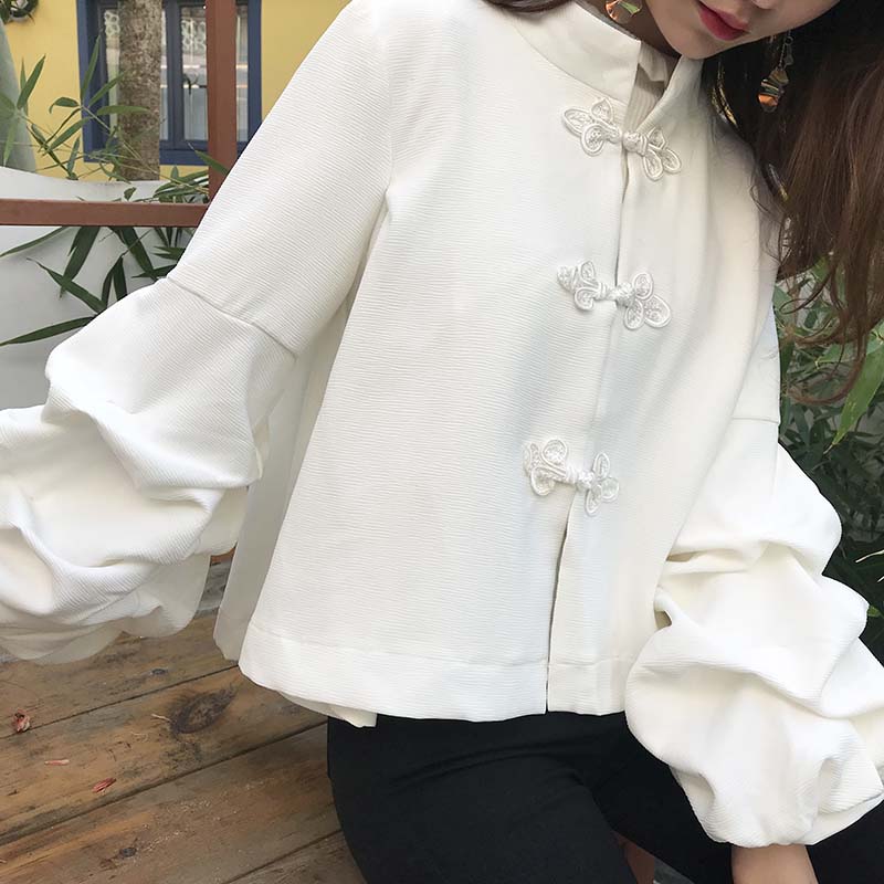 Câu chuyện chị em 2018 mùa thu mới màu rắn phồng tay áo cardigan lỏng áo khoác ngắn 8802 thời trang trung niên nữ cao cấp elady