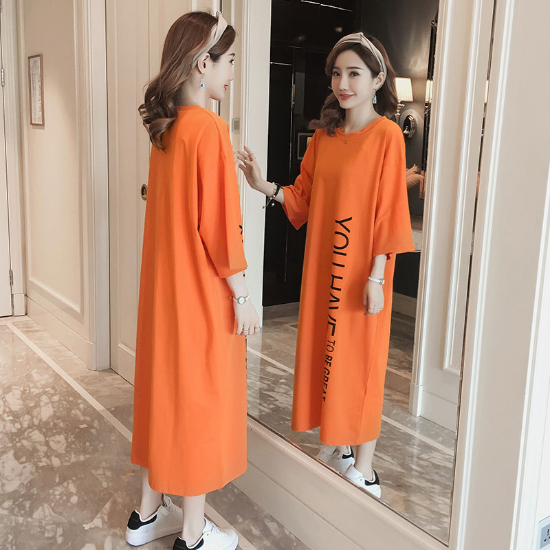 Pajama womens mùa xuân và mùa thu giữa tay 2019 bộ đồ ngủ mới mùa hè ròng đỏ váy dài qua đầu gối đồ ngủ chất béo lỏng.