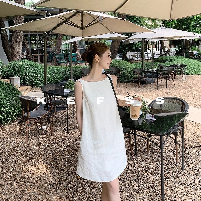 Rouje Kefss French Relaxed and Simple Linen Dress Summer Slimming Look A-Line Skirt Sleeveless Vest Skirt Rouje Kefss French Relaxed and Simple Linen Dress Summer Slimming Look A-Line Skirt Sleeveless Vest Skirt