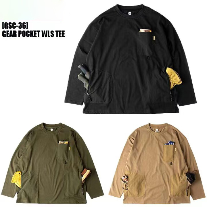 Japanese-Style Long-Sleeve T-Shirt, Outdoor Camping T-Shirt, Functional Pocket, Unisex Oversized Top, Pure Cotton T-Shirt, Trendy Base Layer