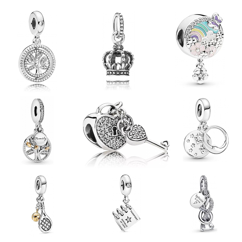 Pandora Bracelet Beads 925 Silver Heart Lock Charm Crown Pendant Loose Beads Single Beads from the Exclusive Store