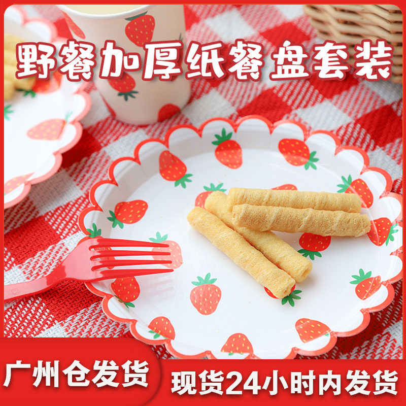 Spring tour outdoor disposable paper plate plate picnic birthday photo decoration tableware thick ins wind net red set