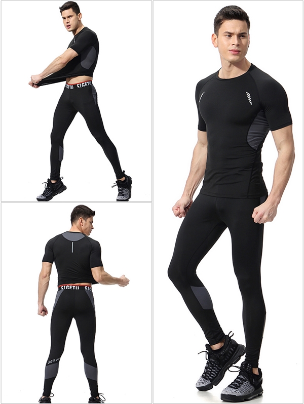Bộ đồ thể thao mới nam co giãn nhanh khô thể thao Áo thun tập gym chạy hai bộ quần áo tập hè - Quần áo tập thể hình quần áo tập yoga