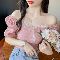 2021 summer new fashion French temperament design sense bubble sleeve waist chiffon shirt short sleeve top women