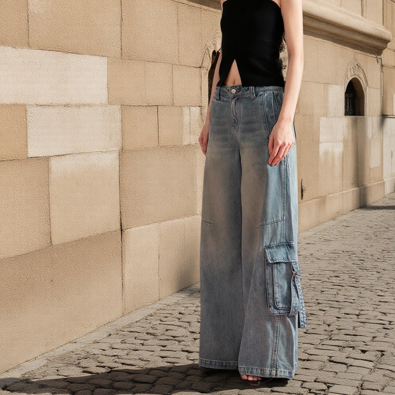 2026 Spring Loose Pocket Casual Fashion Wide-Leg Jeans with Cut Tags Special Price 244301023