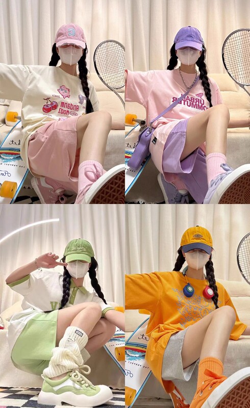 Pure Cotton Girl's Preppy Style Casual Running Sportswear Set for Women, Summer Student Short-Sleeved Shorts Ootd Two-Piece Set