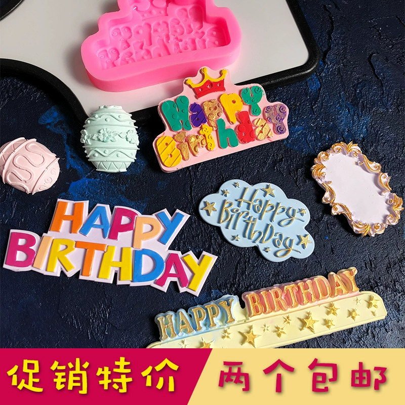 Hot Happy birthday Chúc mừng sinh nhật khuôn DIY chocolate fondant có thể viết thiệp mẫu - Tự làm khuôn nướng