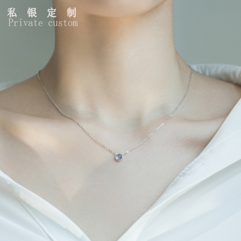 Blue necklace 2022 new female net red high-end design sense niche sterling silver light luxury collarbone chain birthday gift