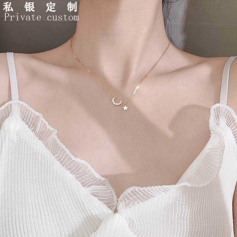 Moon Bright necklace woman pure silver s925 light extravagant and small crowd design sense Advanced lock bone chain tennis red summer temperament 100 lap