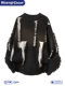 Wassup Shark contrasting hole sweater men's round neck lazy loose sweater casual sweater oversize