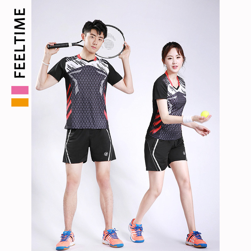 Badminton suit female summer sportswear male and female short sleeve suit speed dry air breathable match customization