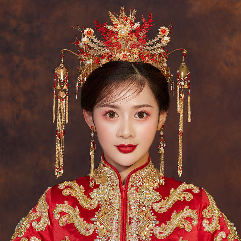 Bridal headwear 2022 new Chinese retro red streaming Su Wedding Fengguan Show and Toast Served with Ancient Costume Accessories