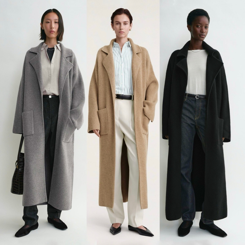 Scandinavian Ttm Wool Ribbed Knitted Long Robe Loose Large Flap Pocket Pants Cardigan Long Sweater Coat Scandinavian Ttm Wool Ribbed Knitted Long Robe Loose Large Flap Pocket Pants Cardigan Long Sweater Coat