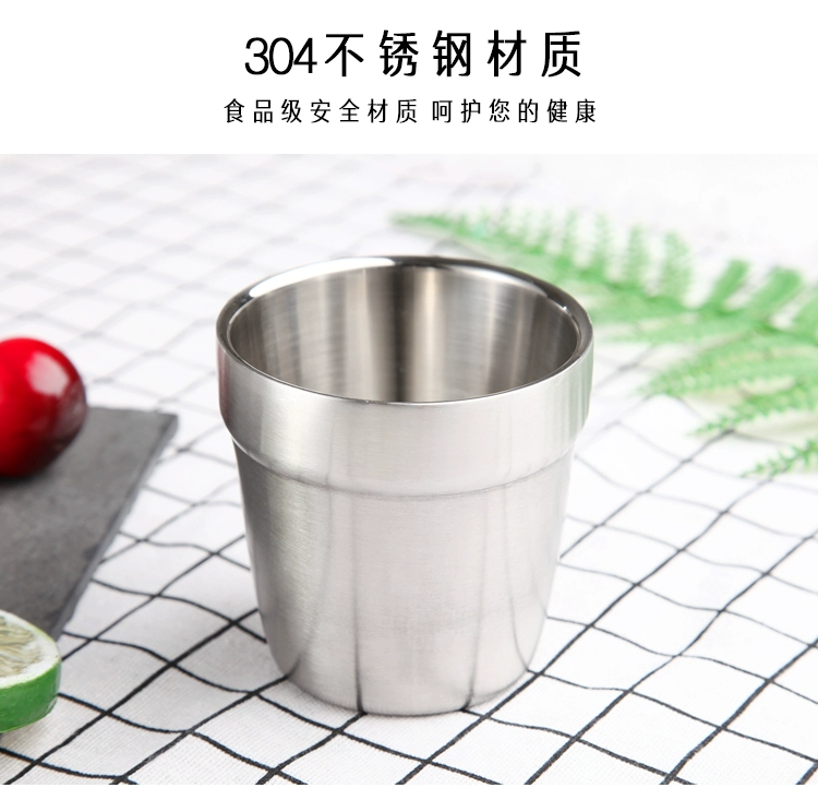 Hàn Quốc 304 thép không gỉ hai lớp chải cốc bia cốc nhà hàng khách sạn nhỏ tách trà cách ly trẻ em - Tách bình tập uống