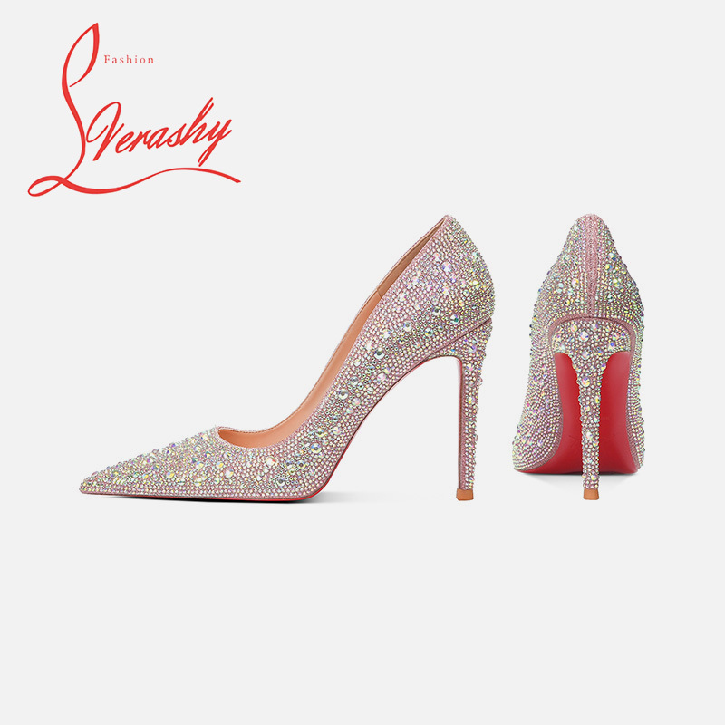 Red-Soled High-Heeled Shoes for Women 2026 New Style Rhinestone Stunningly Beautiful Sexy Wedding Dress Pointed Toe Stiletto Crystal Bridal Wedding Shoes for Women