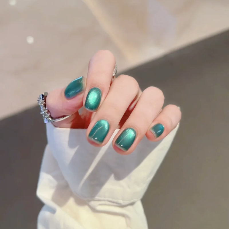 2026 New Treasure Green Cat-Eye Handmade Wearable Nails, Solid Color, Brightening, Fresh, High-End Fake Nail Tips, Finished Product 2026 New Treasure Green Cat-Eye Handmade Wearable Nails, Solid Color, Brightening, Fresh, High-End Fake Nail Tips, Finished Product