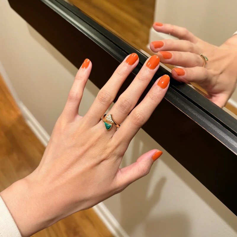 High-End Solid Color Finished Fake Nails, Orange Short Style Wearable Nails, 2025 New Handmade Finished Nail Patches